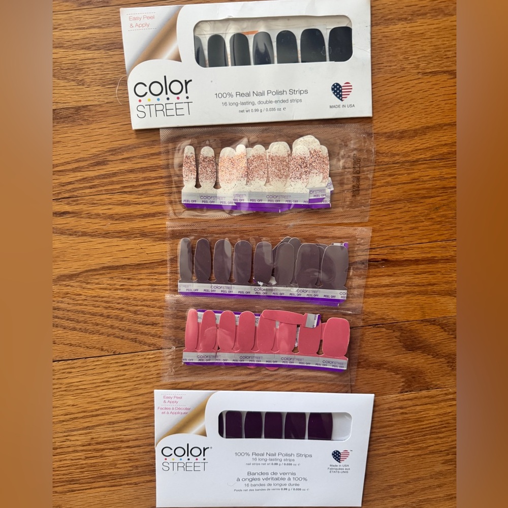 Color Street Nail Polish Strips - Glitter, Purple, Pink - 5 sets